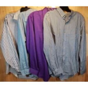 Van Heusen Mens Button Down Shirt Bundle 4 Pack Size 17.5 34/35  Blue Plaid